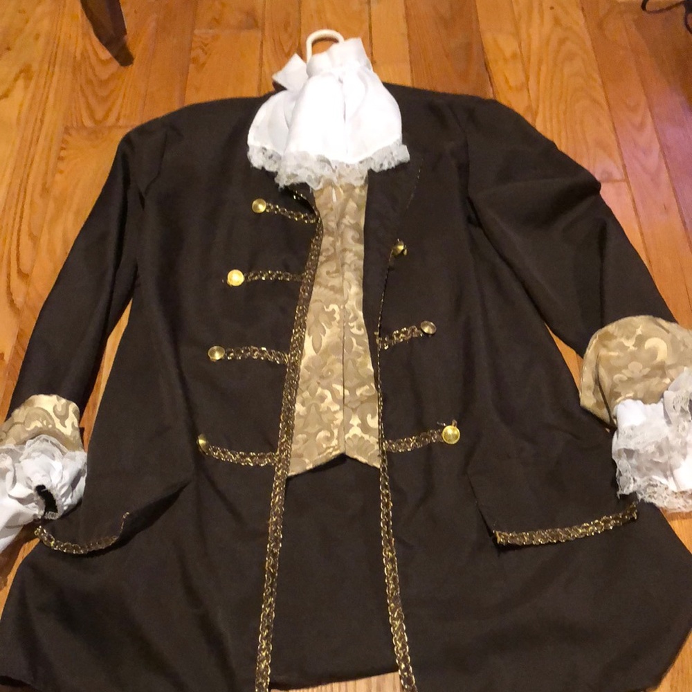 Men's Brown Historical Coat with Gold Trim Hamilton Costume